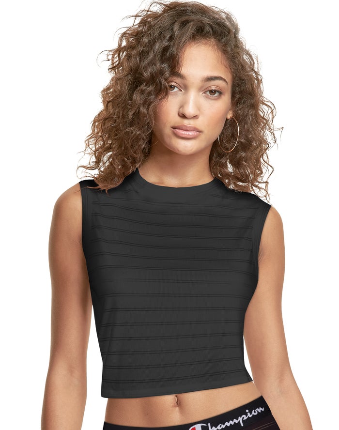 Champion Womens Tank Tops NZ - Cropped Ribbed Black ( 6027-EKRHV )